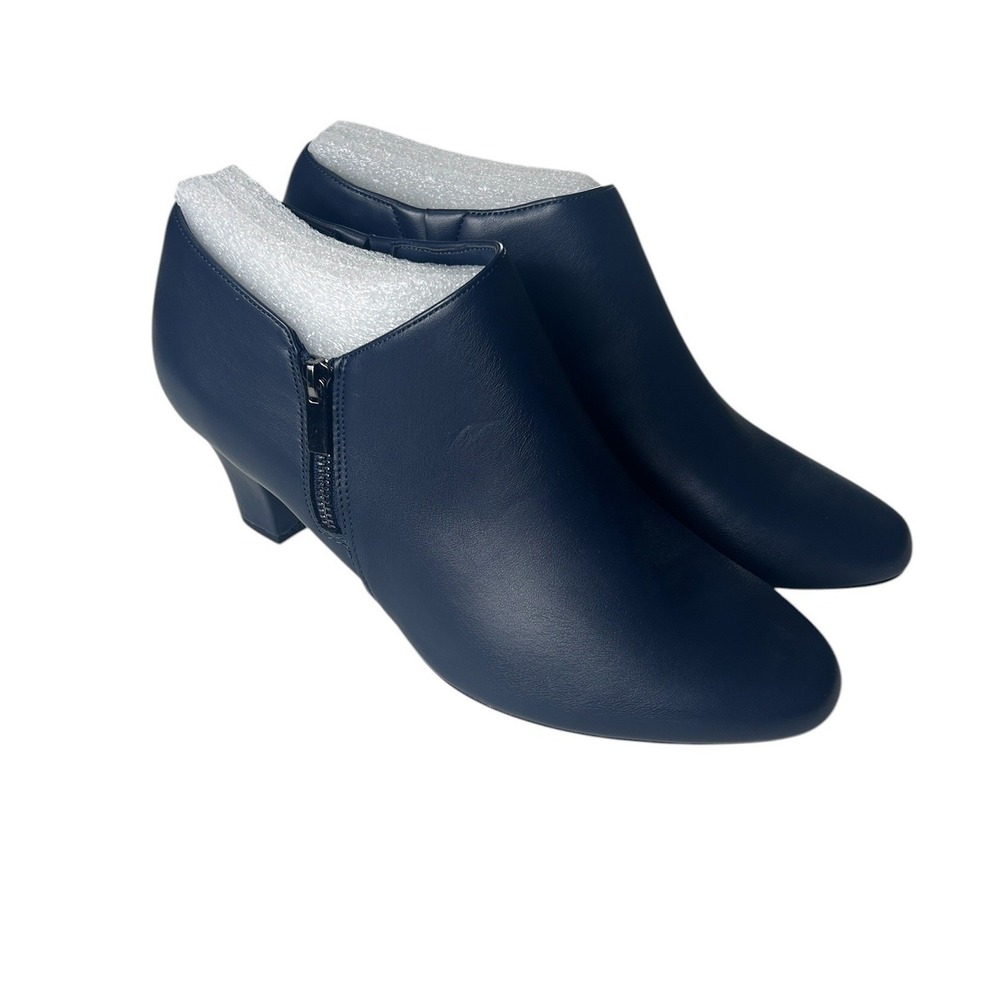 Easy Street Womens Navy Blue Faux Leather Ankle Booties 12W Low Block Heel